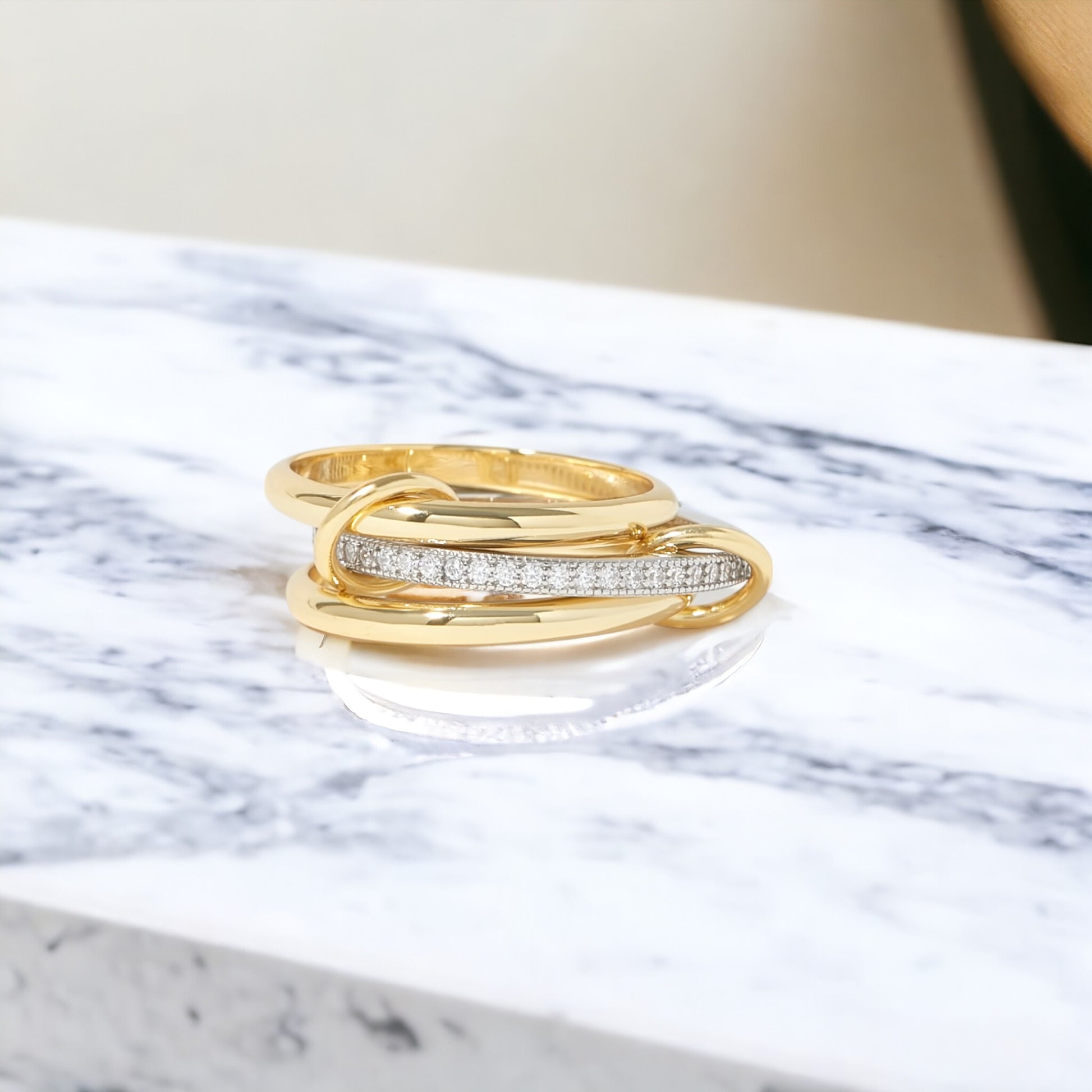 Interlocking Ring, Spinelli Dupe, Spinelli Kilcollin Dupe, Two Tone Ring, Jump Ring, Sonny Ring Dupe, CZ Ring, 925 Sterling Silver, 14k Gold, Yellow Gold