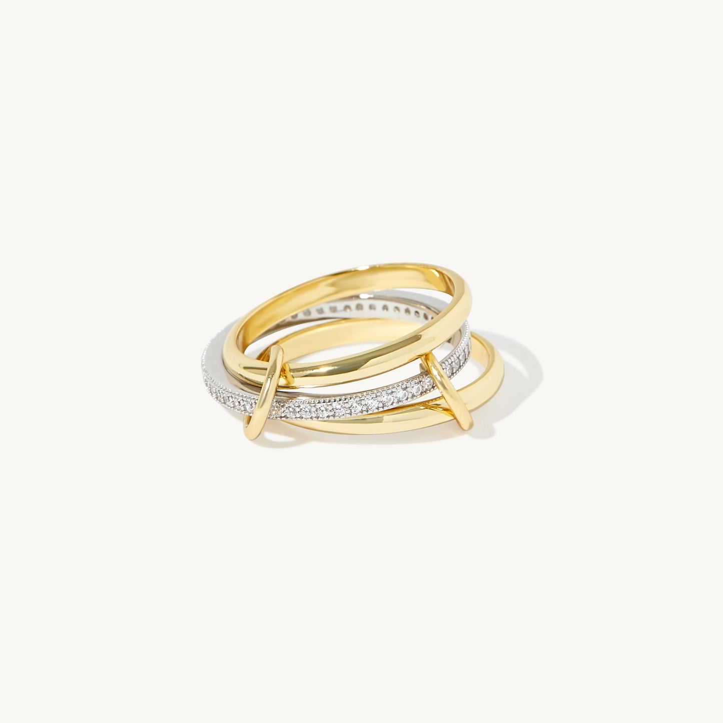 Interlocking Ring, Spinelli Dupe, Spinelli Kilcollin Dupe, Two Tone Ring, Jump Ring, Sonny Ring Dupe, CZ Ring, 925 Sterling Silver, 14k Gold, Yellow Gold